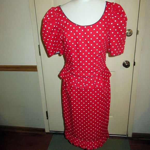 Vintage 80's Roberto Dei Como Italy Red White Polka Dot Dress sz 8 EUC - Picture 1 of 6